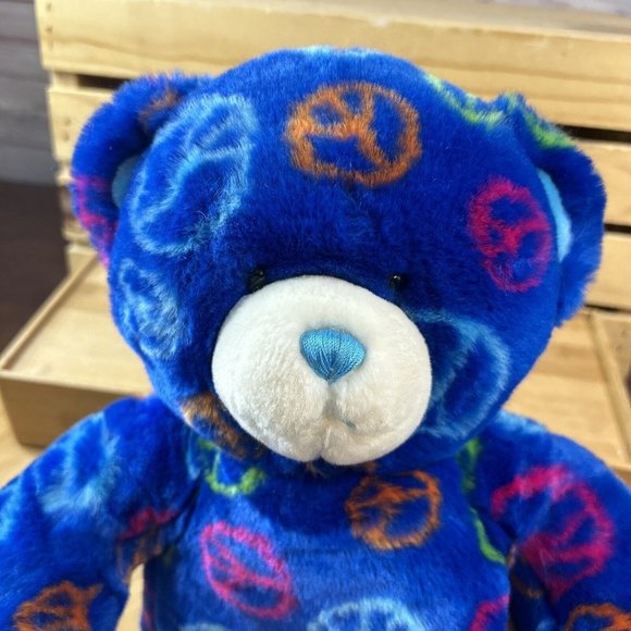 Build-A-Bear Workshop Plush Dark Blue Peace Sign Teddy Bear Stuffed Animal 14" - Picture 6 of 7